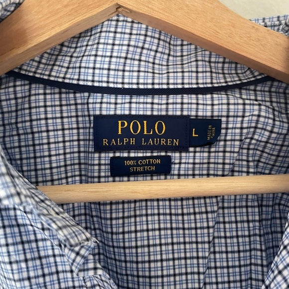 Polo Ralph Lauren 100% Cotton Stretch Blue/ White Button Down Shirt Large - Picture 4 of 8